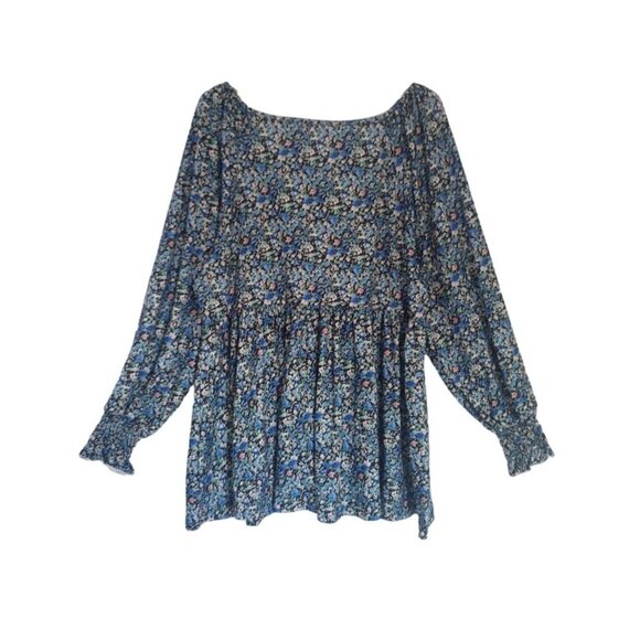 Floral Print Long Sleeve Blouse With Elastic Cuffs & Flowy Hemline, size 2XL - Picture 2 of 8